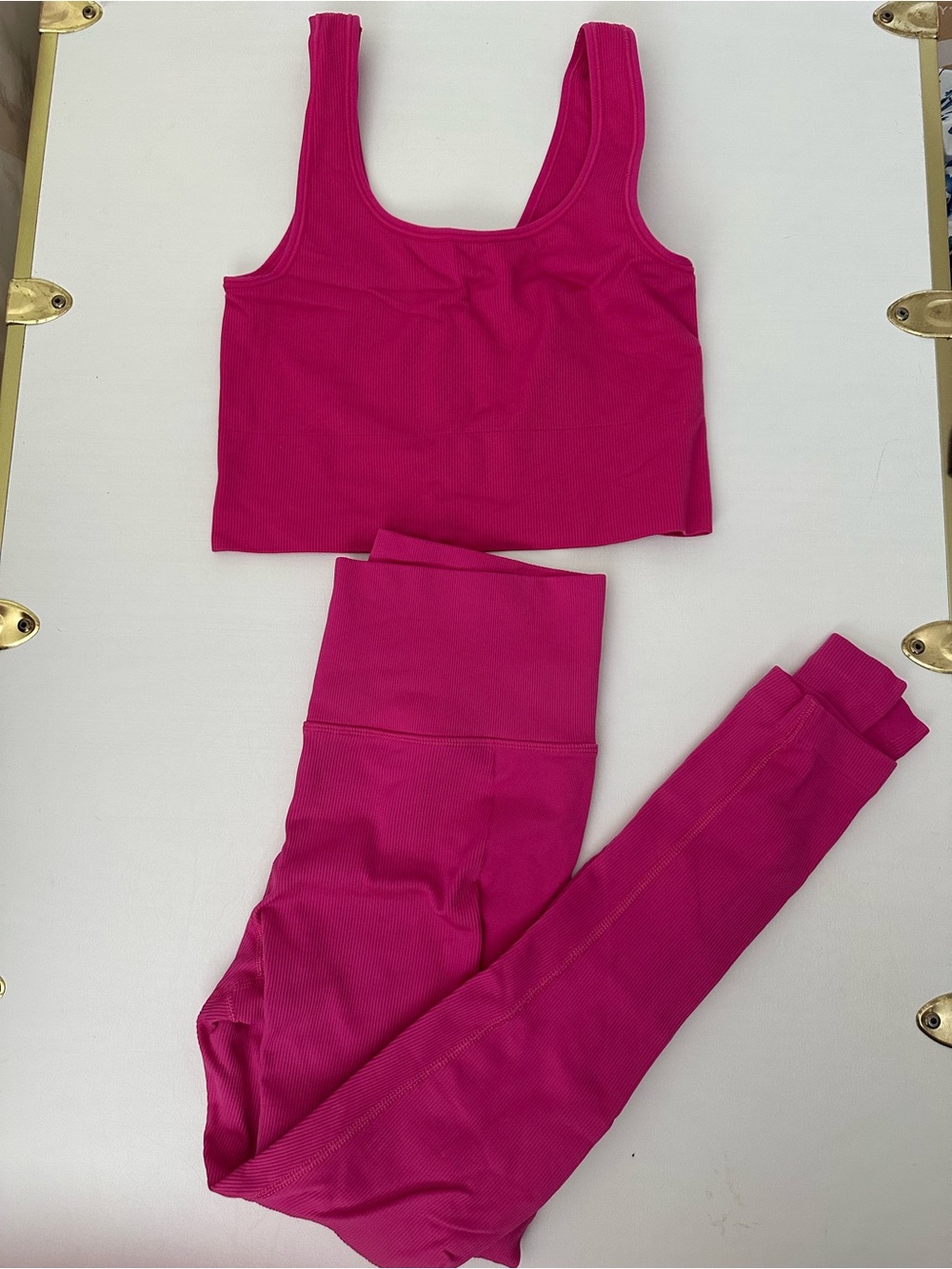 Athleta Hot Pink Ribbed Tank and Legging Set
